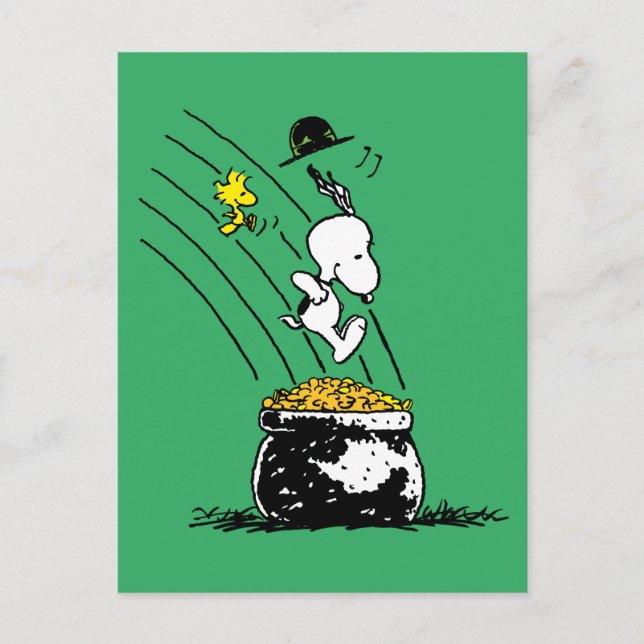 Snoopy springt in den Pot of Gold Postkarte (Vorderseite)