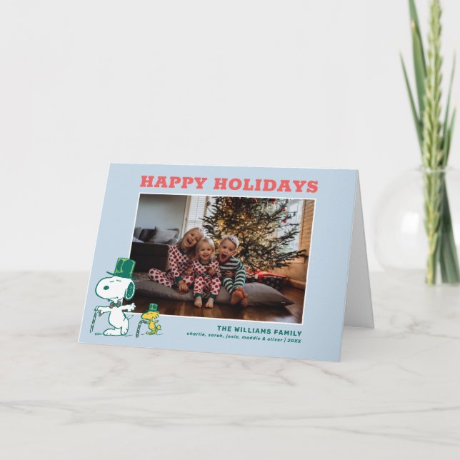 Snoopy Top Hat Peppermint Candy Feiertagskarte (Vorderseite)