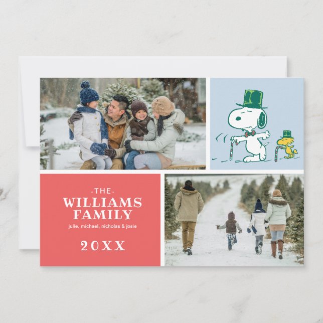 Snoopy Top Hat Peppermint Candy Feiertagskarte (Vorderseite)