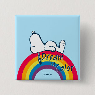 Snoopy   Traum in farbigem Regenbogen Button