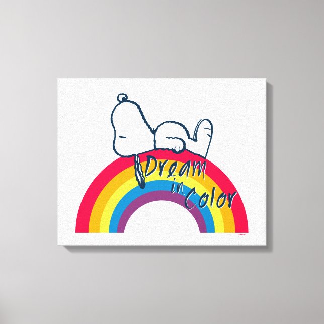 Snoopy | Traum in farbigem Regenbogen Leinwanddruck (Vorderseite)