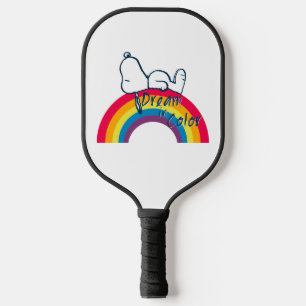 Snoopy Traum in farbigem Regenbogen Pickleball Schläger