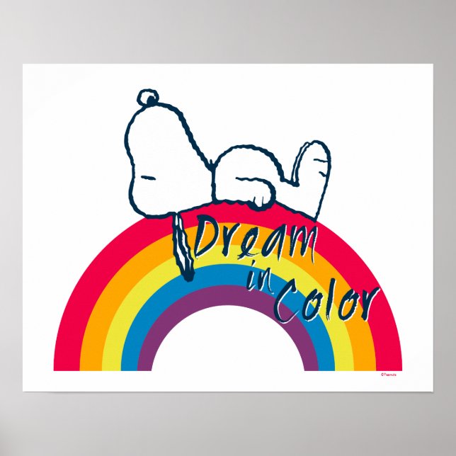 Snoopy | Traum in farbigem Regenbogen Poster (Vorne)