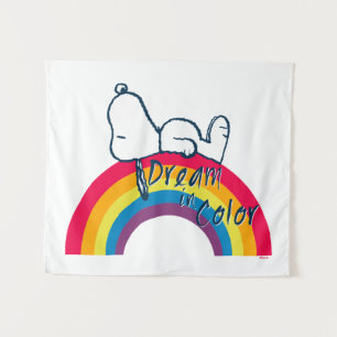 Snoopy Traum in farbigem Regenbogen Wandteppich