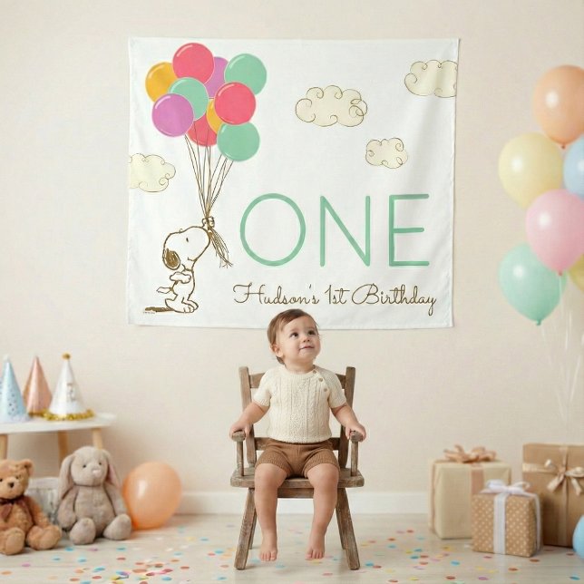 Snoopy und Ballons 1. Geburtstag Wandteppich (Von Creator hochgeladen)