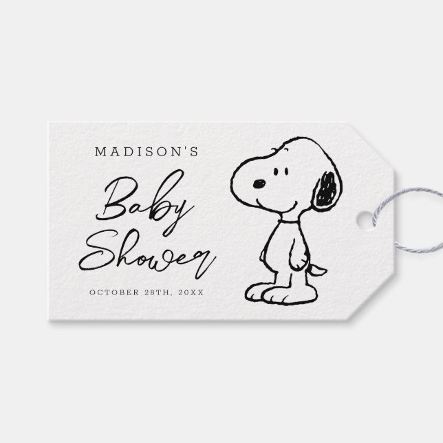 Snoopy und Balloons Babydusche Geschenkanhänger (Vorderseite (Horizontal))