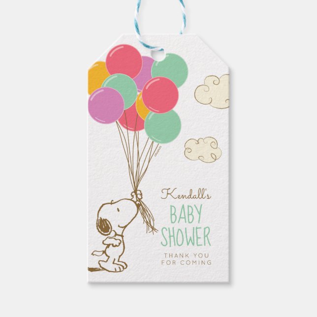 Snoopy und Balloons Babydusche Geschenkanhänger (Vorderseite)