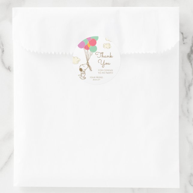 Snoopy und Balloons Geburtstag Runder Aufkleber (Tasche)