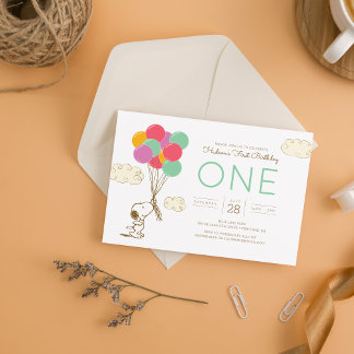 Snoopy und Balloons zum ersten Geburtstag Einladung
