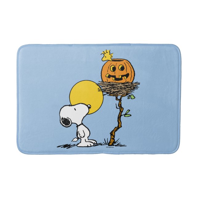 Snoopy und Holznest mit Jack O' Lantern Badematte (Vorderseite)