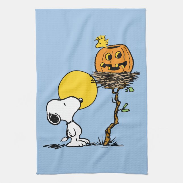 Snoopy und Holznest mit Jack O' Lantern Geschirrtuch (Vertikal)