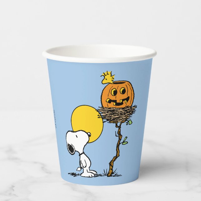 Snoopy und Holznest mit Jack O' Lantern Pappbecher (Vorderseite)