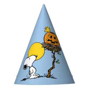 Snoopy und Holznest mit Jack O' Lantern Partyhütchen