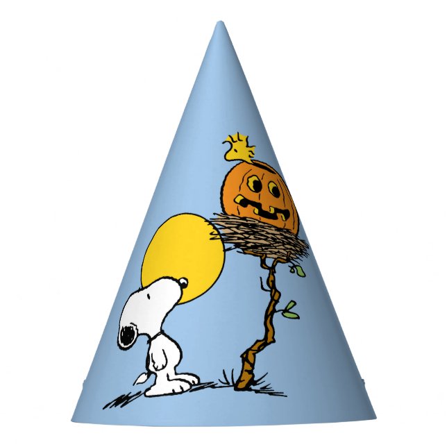 Snoopy und Holznest mit Jack O' Lantern Partyhütchen (Vorderseite)