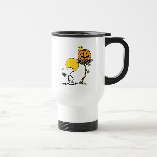 Snoopy und Holznest mit Jack O' Lantern Reisebecher (Rechts)