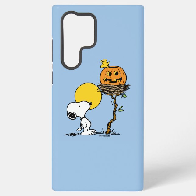 Snoopy und Holznest mit Jack O' Lantern Samsung Galaxy Hülle (Rückseite)
