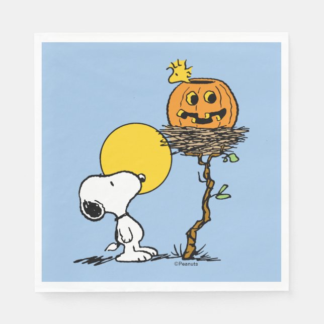 Snoopy und Holznest mit Jack O' Lantern Serviette (Vorderseite)