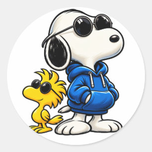 Snoopy und Woodstock – Cooles und Komplizen-Duo Runder Aufkleber