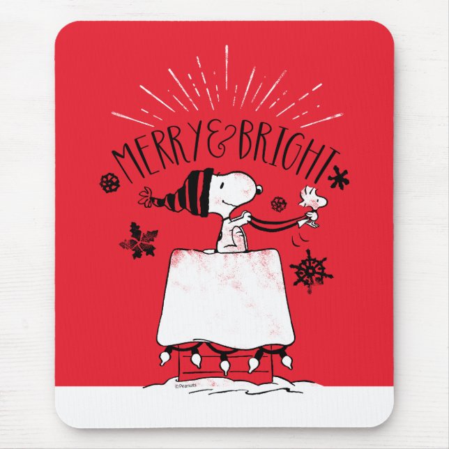 Snoopy und Woodstock - Merry & Bright Mousepad (Vorne)