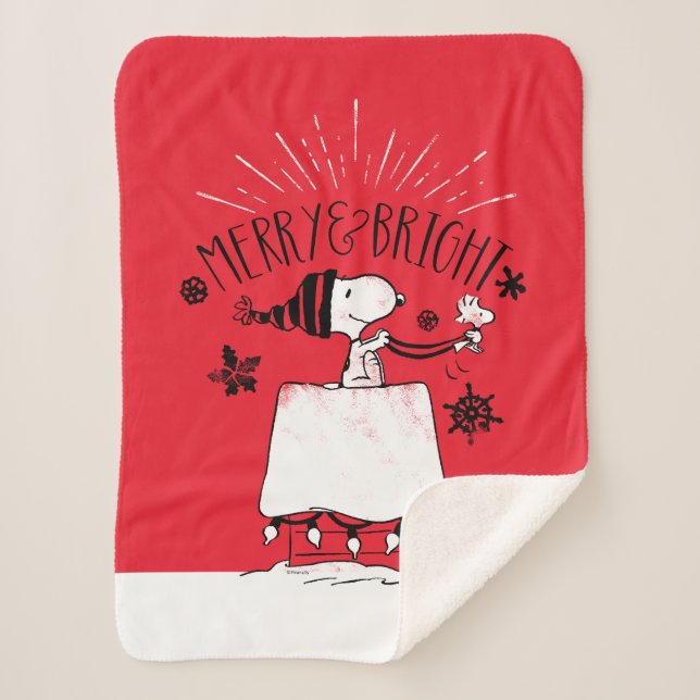 Snoopy und Woodstock - Merry & Bright Sherpadecke (Vorderseite)
