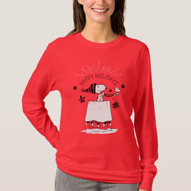 Snoopy und Woodstock - Merry & Bright T-Shirt (Vorderseite)