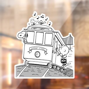 Snoopy, Woodstock & Charlie Brown auf einem Trolle Fensteraufkleber