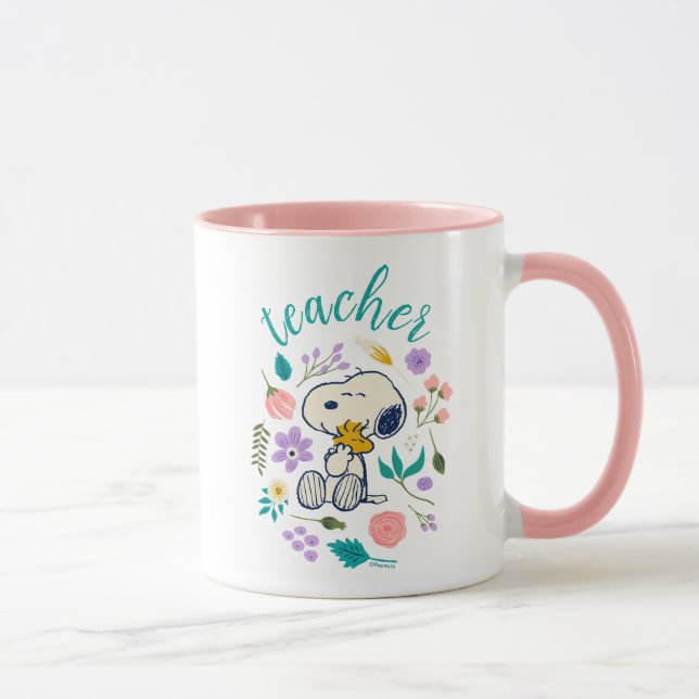 Snoopy & Woodstock Flower Hug Teacher Tasse (Rechts)