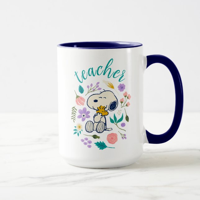 Snoopy & Woodstock Flower Hug Teacher Tasse (Rechts)