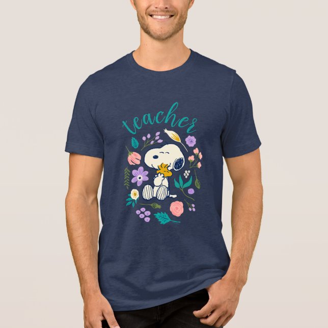 Snoopy & Woodstock Flower Hug Teacher Tri-Blend Shirt (Vorderseite)