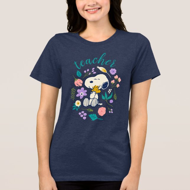 Snoopy & Woodstock Flower Hug Teacher Tri-Blend Shirt (Vorderseite)