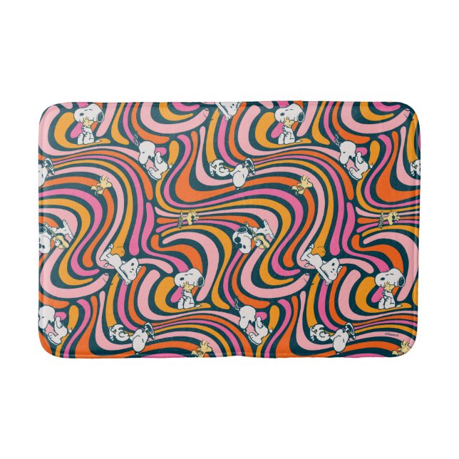 Snoopy & Woodstock Groovy Vibes Lila Muster Badematte (Vorderseite)