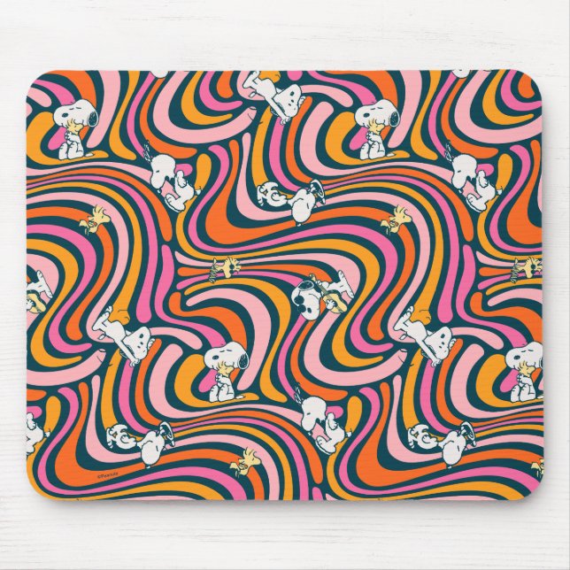Snoopy & Woodstock Groovy Vibes Lila Muster Mousepad (Vorne)