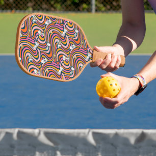 Snoopy & Woodstock Groovy Vibes Lila Muster Pickleball Schläger