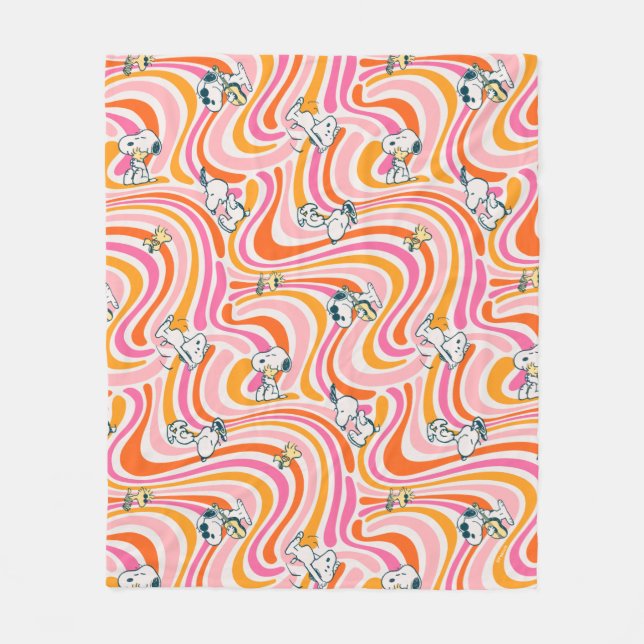 Snoopy & Woodstock Groovy Vibes Orange Muster Fleecedecke (Vorderseite)