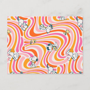 Snoopy & Woodstock Groovy Vibes Orange Muster Postkarte