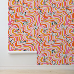 Snoopy & Woodstock Groovy Vibes Orange Muster Tapete