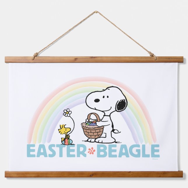 Snoopy & Woodstock - Ostern Beagle Wandteppich Mit Holzrahmen (Vorne)