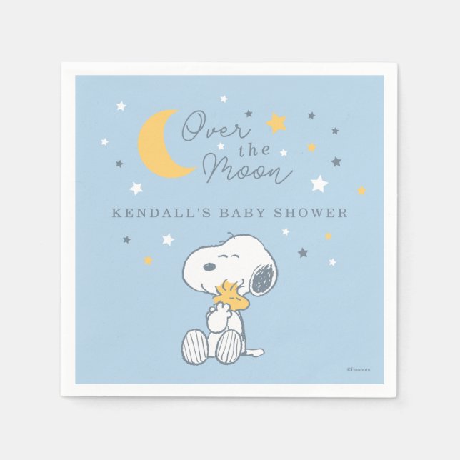 Snoopy & Woodstock | Over the Moon Baby Shower Nap Serviette (Vorderseite)