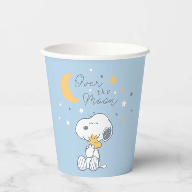 Snoopy & Woodstock | Over the Moon Baby Shower Pap Pappbecher (Vorderseite)