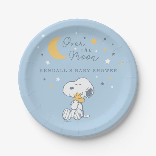 Snoopy & Woodstock | Over the Moon Baby Shower Pap Pappteller (Vorderseite)