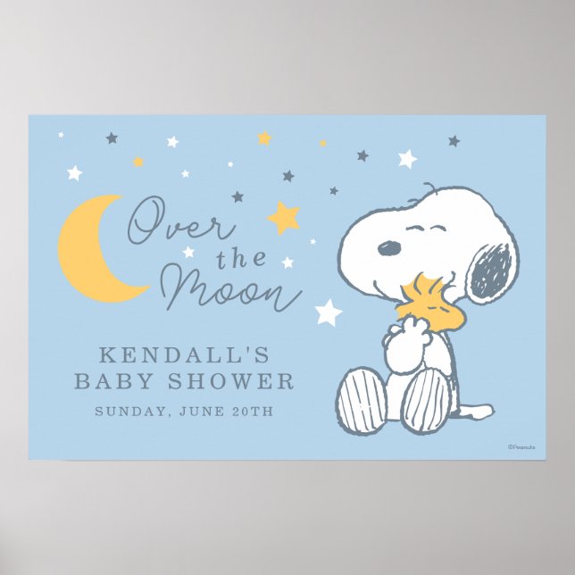 Snoopy & Woodstock | Over the Moon Baby Shower Pos Poster (Vorne)