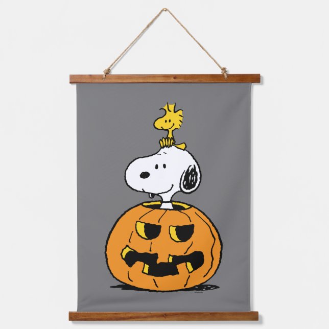 Snoopy & Woodstock Pumpkin Wandteppich Mit Holzrahmen (Vorderseite)