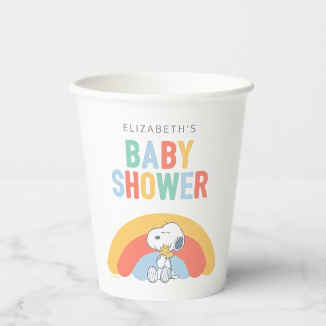 Snoopy & Woodstock Rainbow Baby Shower Paper Cups Pappbecher (Vorderseite)