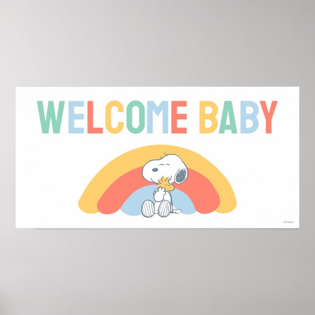 Snoopy & Woodstock Rainbow Baby Shower Poster (Vorne)