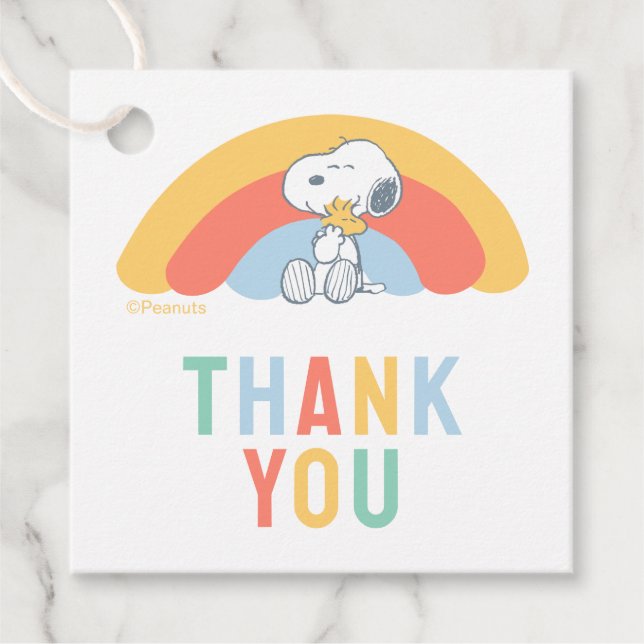 Snoopy & Woodstock Rainbow Baby Shower Thank You F Geschenkanhänger (Vorderseite)