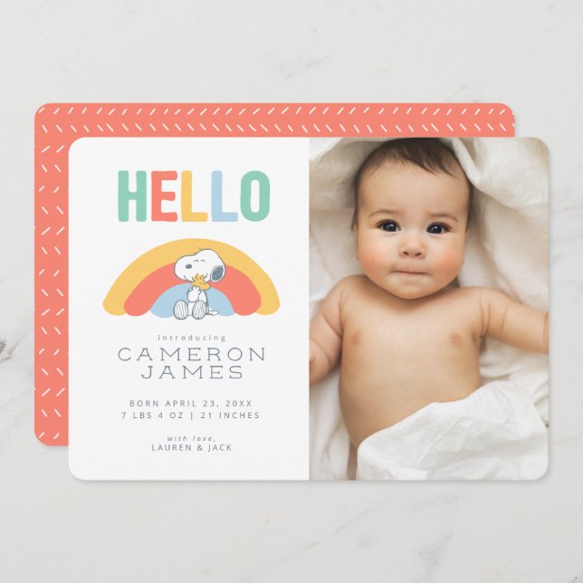 Snoopy & Woodstock Rainbow Birth Ankündigung (Vorne/Hinten)