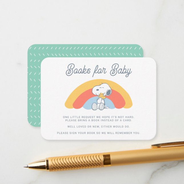 Snoopy & Woodstock Regenbogen-Bücher für Baby Begleitkarte (Vorderseite/Rückseite Beispiel)