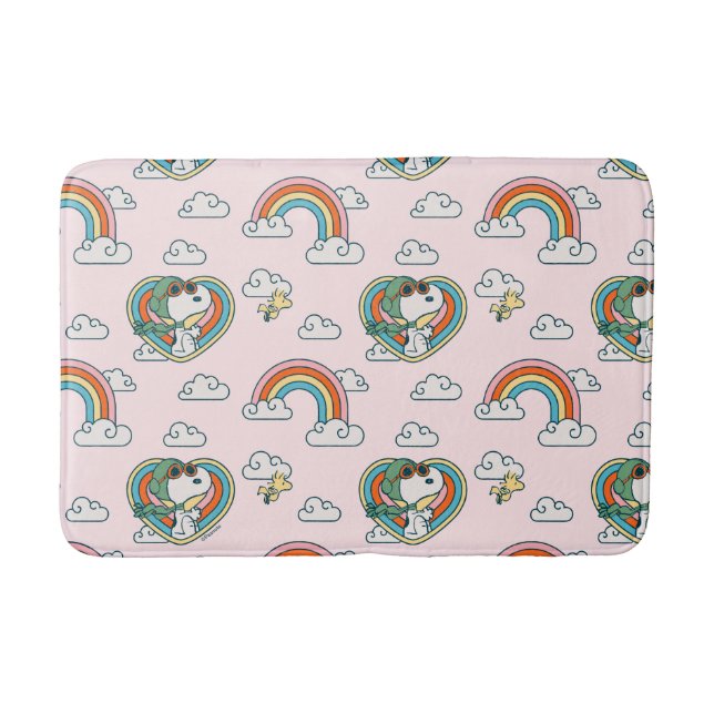 Snoopy & Woodstock Regenbogen Herzmuster Badematte (Vorderseite)