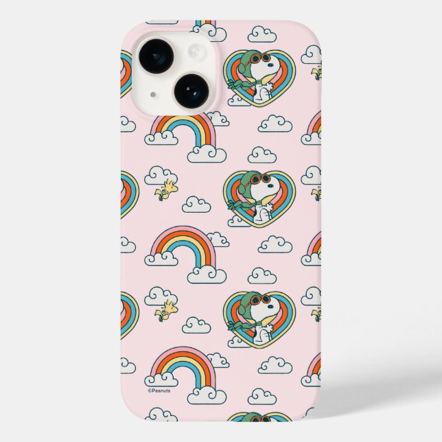 Snoopy & Woodstock Regenbogen Herzmuster Case-Mate iPhone Hülle (Rückseite)