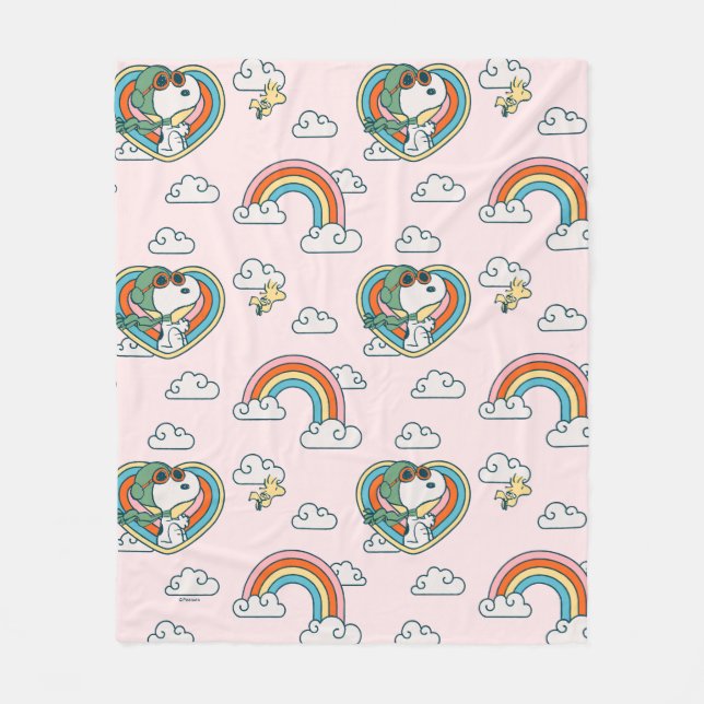 Snoopy & Woodstock Regenbogen Herzmuster Fleecedecke (Vorderseite)